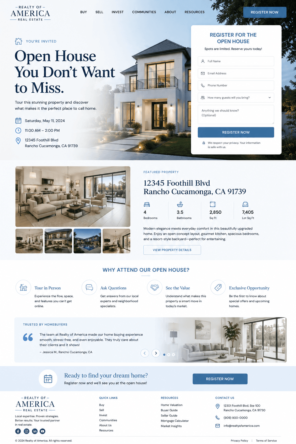 Open House Registration — Landing Pages work for Realty of America