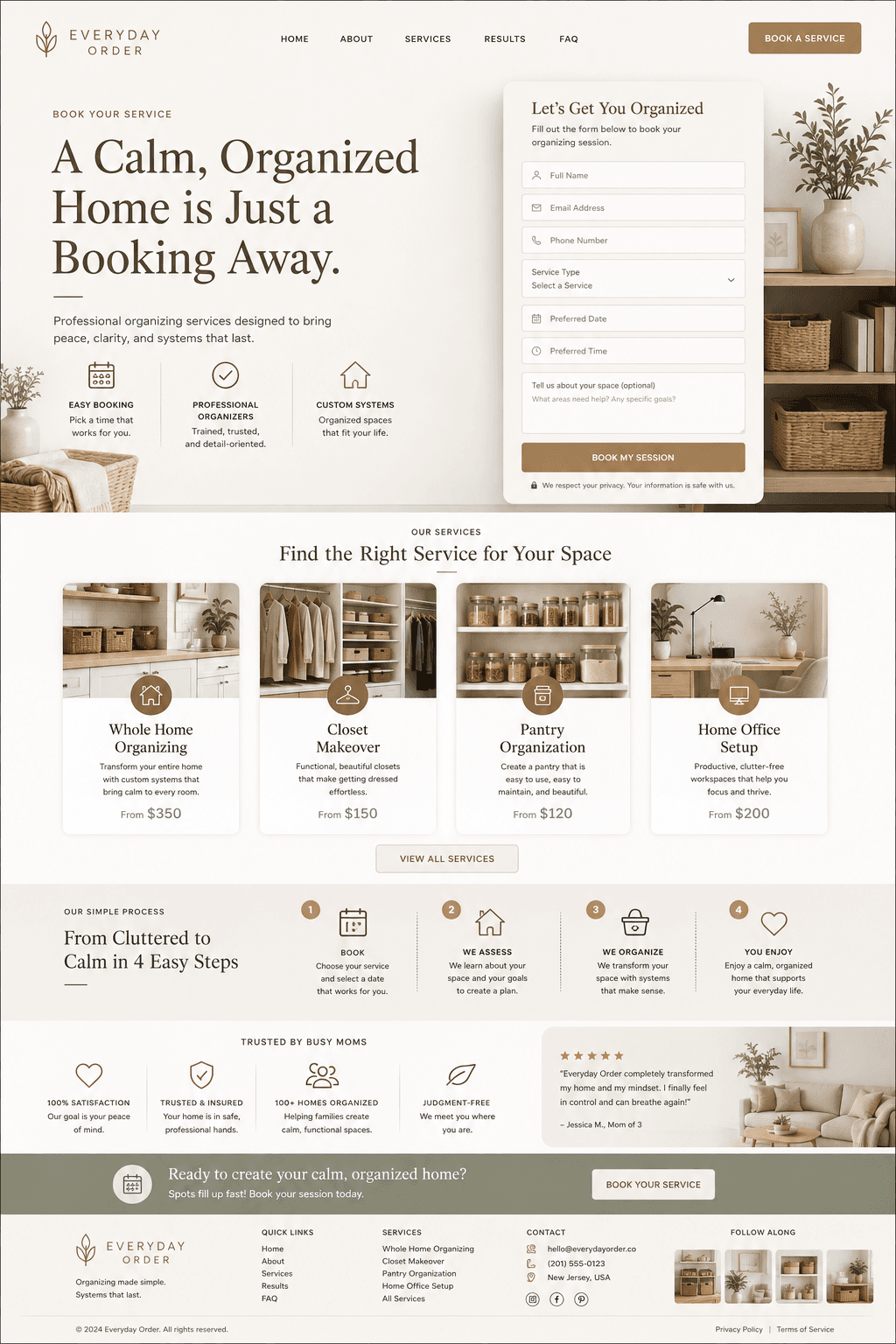 Service Booking Page — Landing Pages work for Everyday Order